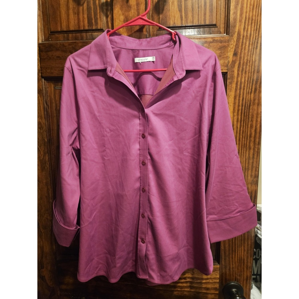 Chico's Purple Button Up Blouse 3/4 Sleeve Size 14 2.5 Regular Top